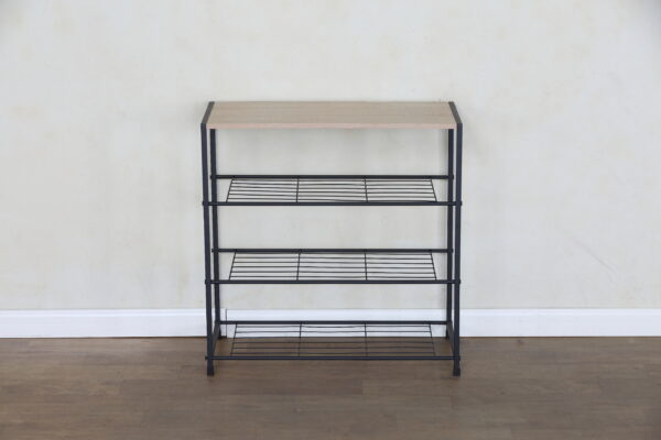 #WM-0216 Oak Metal & Wood 3 Tier Shoe Rack - Image 3