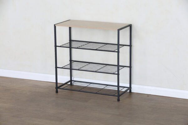 #WM-0216 Oak Metal & Wood 3 Tier Shoe Rack - Image 4