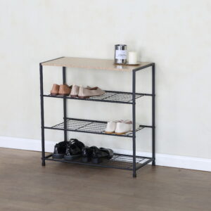 #WM-0216 Oak Metal & Wood 3 Tier Shoe Rack