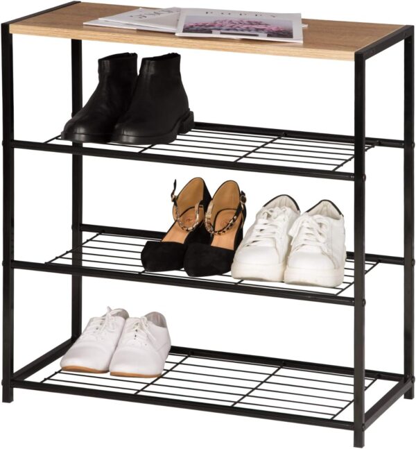 #WM-0216 Oak Metal & Wood 3 Tier Shoe Rack - Image 5