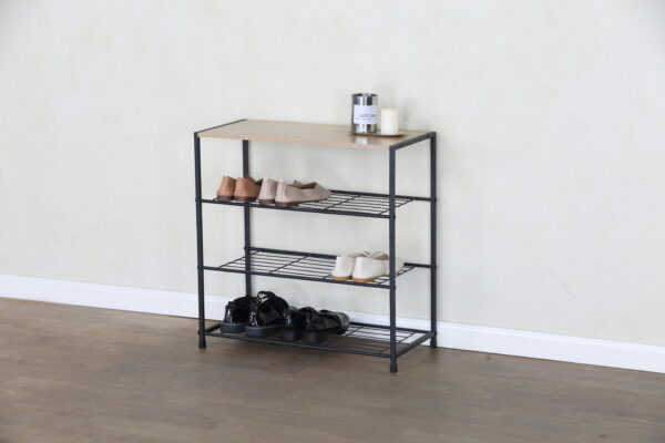 #WM-0216 Oak Metal & Wood 3 Tier Shoe Rack
