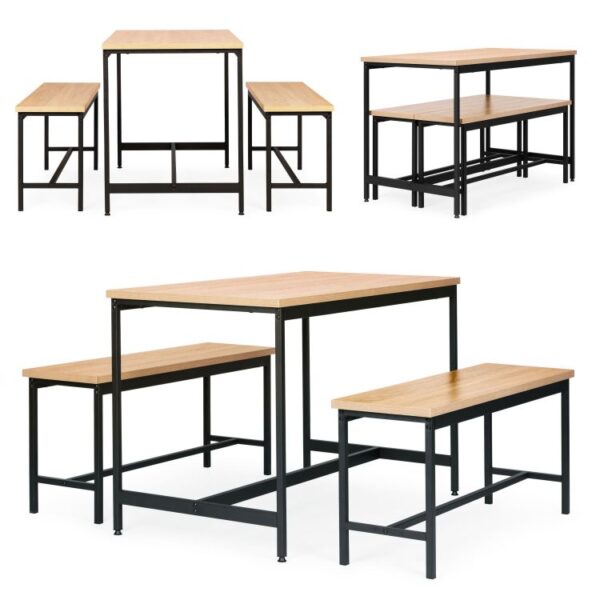 #WM-0224 Oak 3PC Metal & Wood Dining Set - Image 3