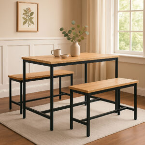 #WM-0224 Oak 3PC Metal & Wood Dining Set