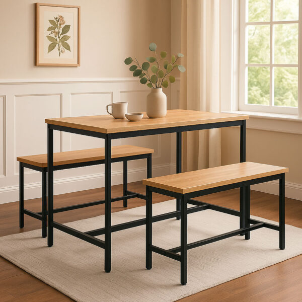 #WM-0224 Oak 3PC Metal & Wood Dining Set