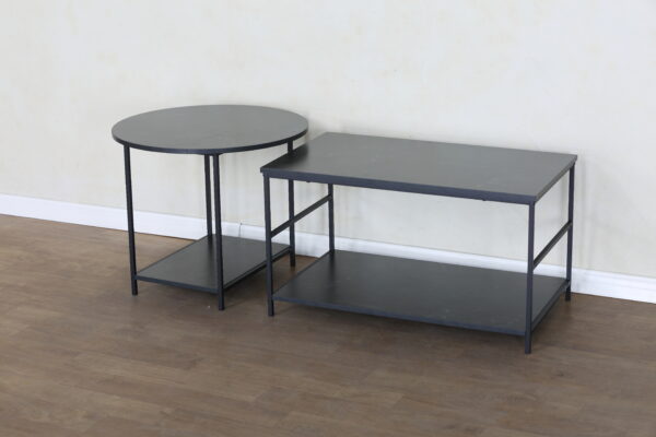 #WM-0230 Black Marble 2PC Wood & Metal Coffee Table Set - Image 5