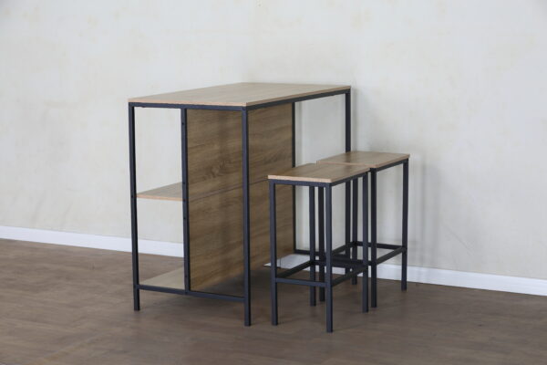 #WM-0297 Oak Metal & Wood 3PCS Island Unit Set - Image 5
