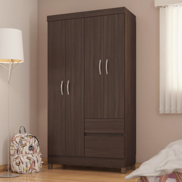 Lotus 4 Door Wardrobe - Coffee Finish