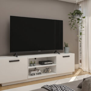 2 Door TV Stand on Wheels - White Finish - Up to a 75" TV