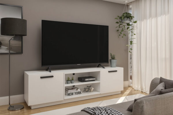 2 Door TV Stand on Wheels - White Finish - Up to a 75" TV