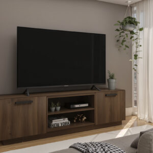 2 Door TV Stand on Wheels - Cafe Brown Finish - Up to a 75" TV