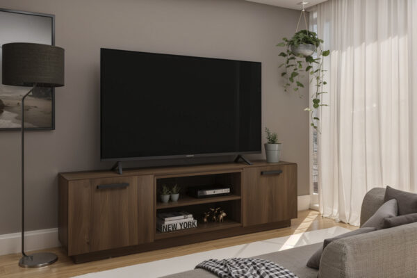 2 Door TV Stand on Wheels - Cafe Brown Finish - Up to a 75" TV