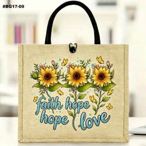 Printed Jute Tote Bag with Mini Cosmetic Pouch