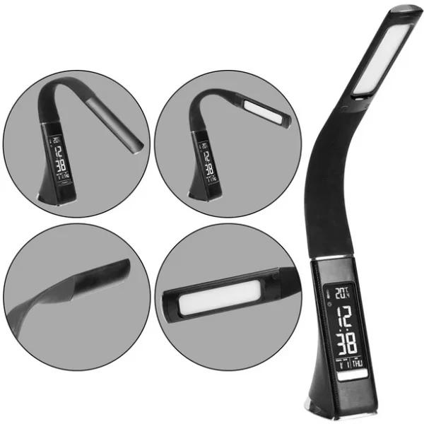#JT 02-05 Black Flexible LED Desk Lamp with Clock, Calender & Thermometer - Image 6