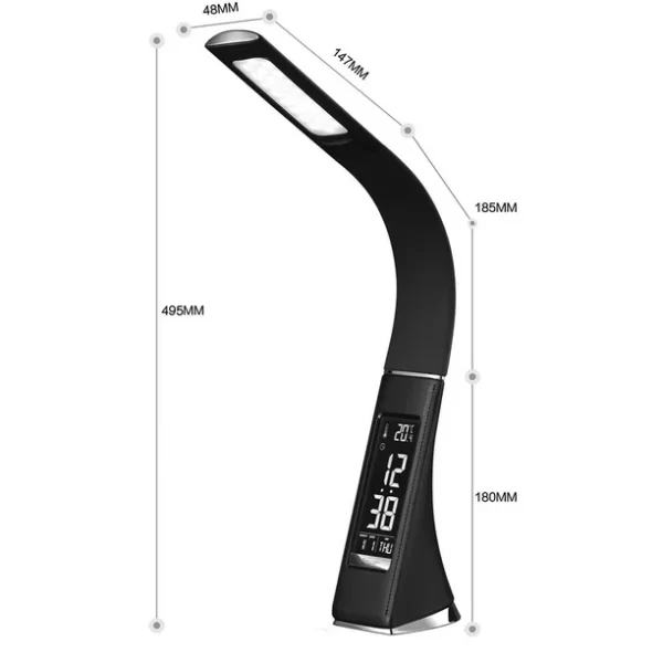 #JT 02-05 Black Flexible LED Desk Lamp with Clock, Calender & Thermometer - Image 5