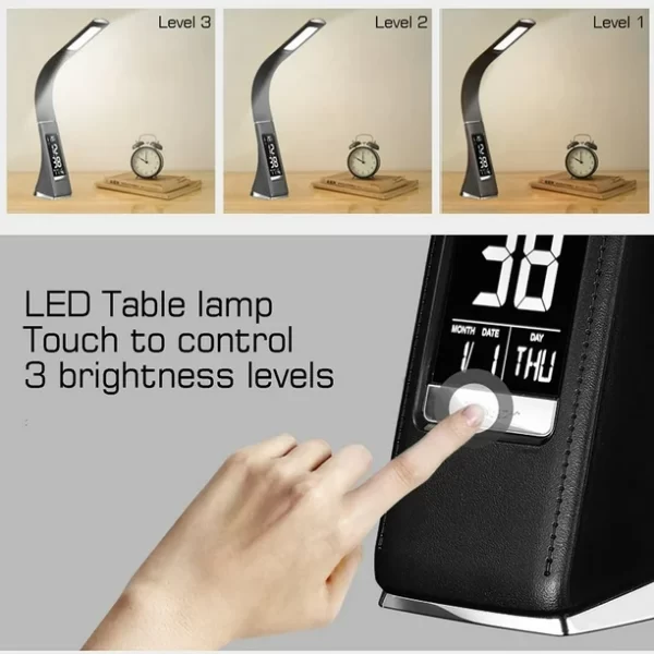 #JT 02-05 Black Flexible LED Desk Lamp with Clock, Calender & Thermometer - Image 4