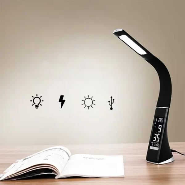 #JT 02-05 Black Flexible LED Desk Lamp with Clock, Calender & Thermometer - Image 3