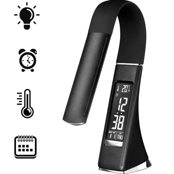 #JT 02-05 Black Flexible LED Desk Lamp with Clock, Calender & Thermometer