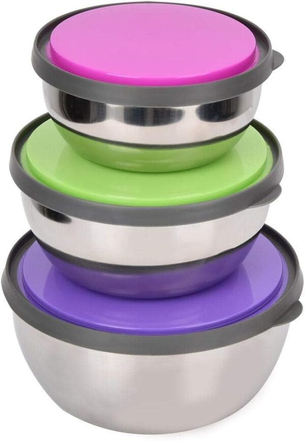 #JT 04-03 Small 3PC Stainless Steel Food Storage Bowls - Image 2