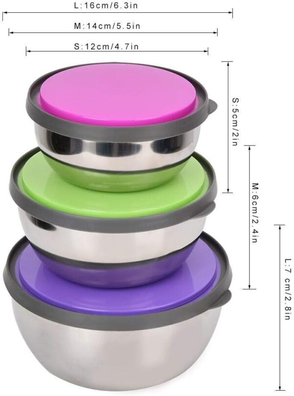#JT 04-03 Small 3PC Stainless Steel Food Storage Bowls - Image 3