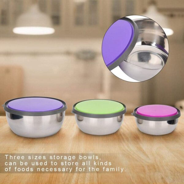 #JT 04-03 Small 3PC Stainless Steel Food Storage Bowls - Image 4