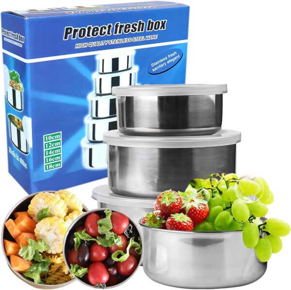 #JT 04-04 Small 5PC Stainless Steel Food Storage Bowls - Image 2