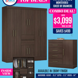 Combo Deal: Munique 8 Door Wardrobe & Montevideu Chest of Drawers - Ebony Finish