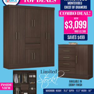 Combo Deal: Munique 8 Door Wardrobe & Montevideu Chest of Drawers - Ebony Finish