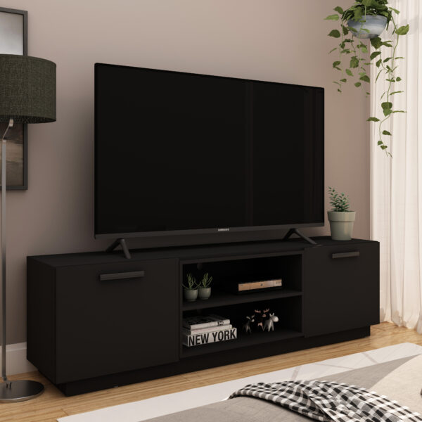 2 Door TV Stand on Wheels - Black Finish - Up to a 75" TV