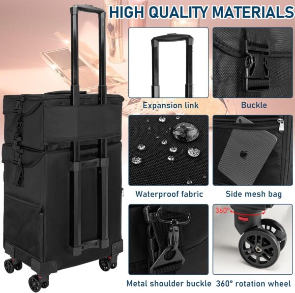 #QZ 01-08 Black Fabric 2PC Cosmteic Train Case - Image 7