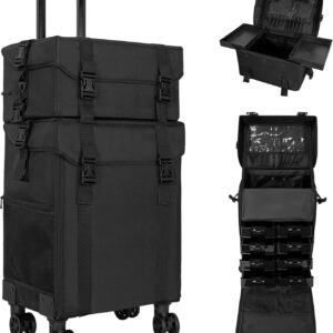 #QZ 01-08 Black Fabric 2PC Cosmetic Train Case
