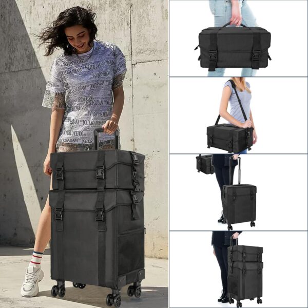 #QZ 01-08 Black Fabric 2PC Cosmteic Train Case - Image 4