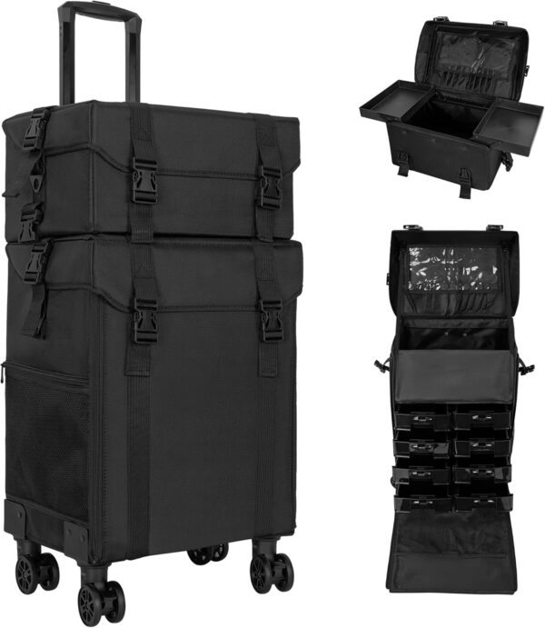 #QZ 01-08 Black Fabric 2PC Cosmteic Train Case