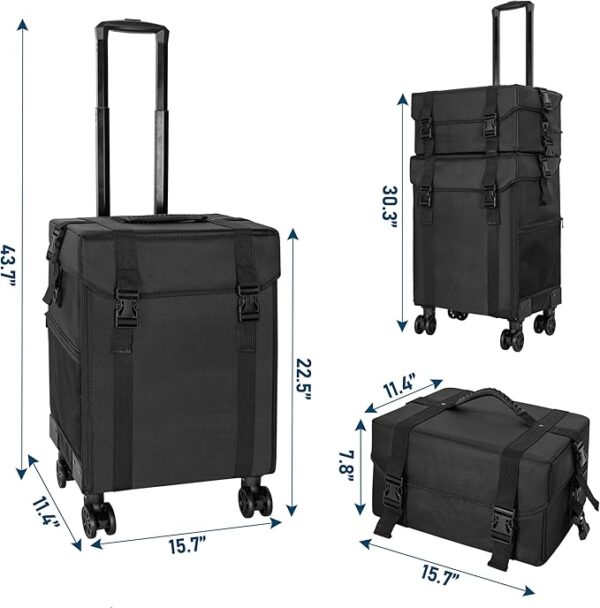 #QZ 01-08 Black Fabric 2PC Cosmteic Train Case - Image 2