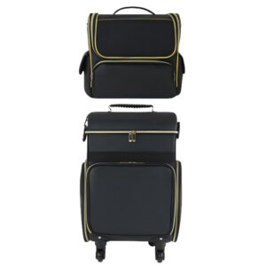 #QZ 01-09 Black Leatherette 2PC Cosmetic Train Case