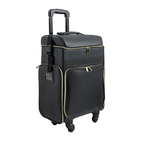 #QZ 01-09 Black Leatherette 2PC Cosmetic Train Case - Image 9