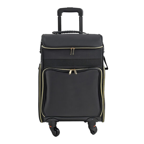 #QZ 01-09 Black Leatherette 2PC Cosmetic Train Case - Image 8