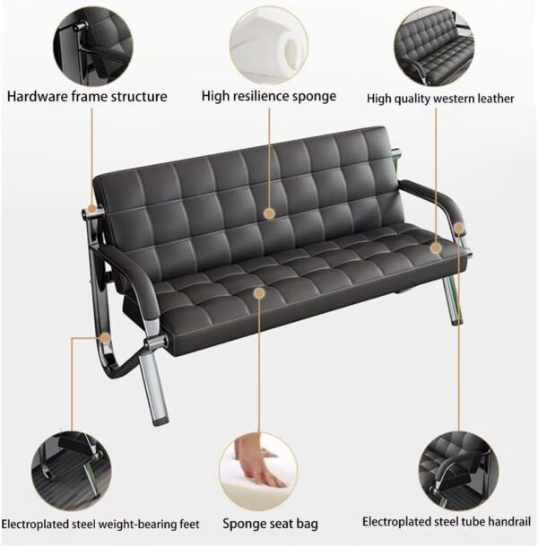 #QZ 02-05 Black Leatherette 3 Seater Sofa Chair - Image 2
