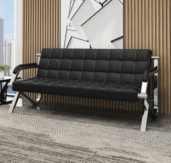 #QZ 02-05 Black Leatherette 3 Seater Sofa Chair - Image 5