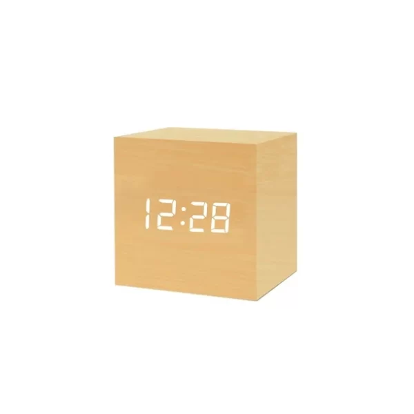 #SH 01-51 Mini Bamboo Cube Digital Alarm Clock - Image 3