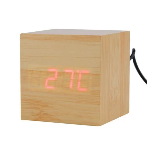 #SH 01-51 Mini Bamboo Cube Digital Alarm Clock - Image 2