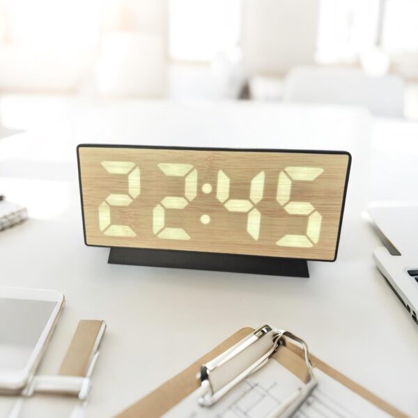#SH 01-52 Bamboo & Plastic Rectangular Digital Alarm Clock
