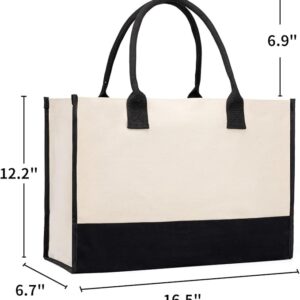 #SH 01-60 Blank Beige & Black Canvas Tote Bag