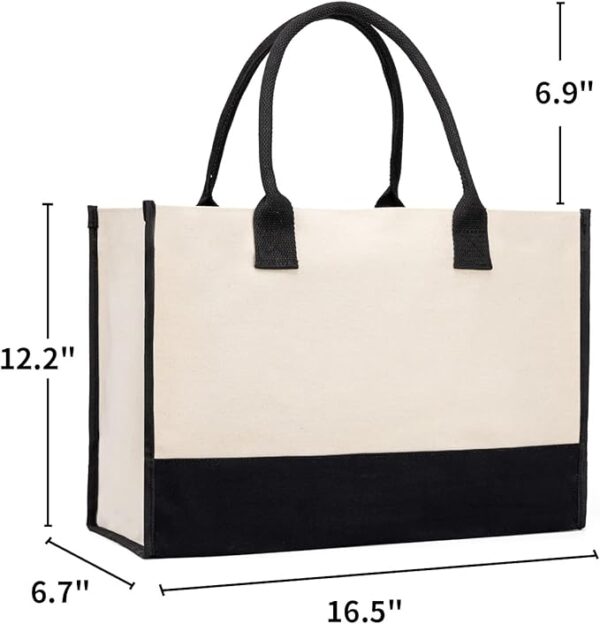 #SH 01-60 Blank Beige & Black Canvas Tote Bag - 12PCS
