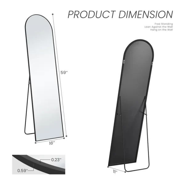 #XM 02-02 Slim Black Arched Standing Mirror - 16" x 59 - Image 3