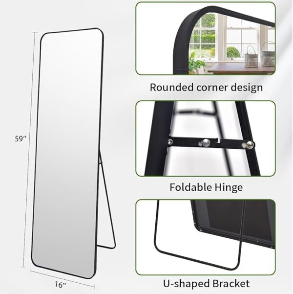 #XM 02-01 Slim Black Rectangular Standing Mirror - 16" x 59"