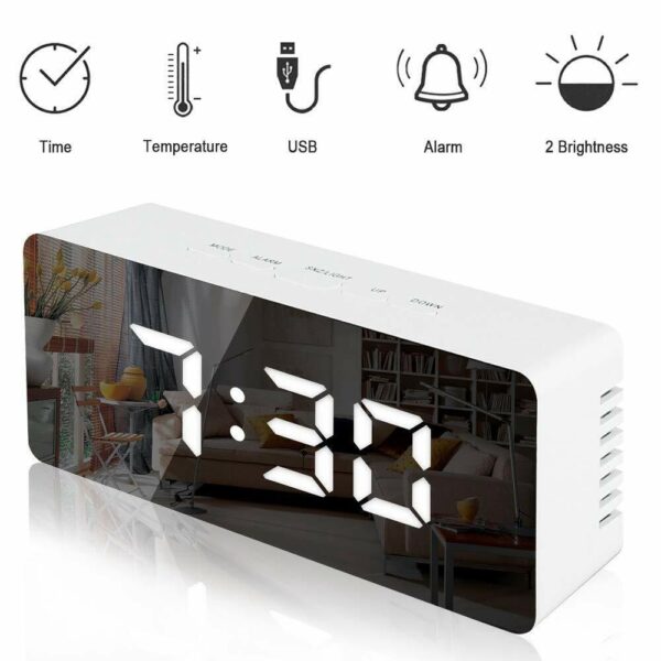#XP 01-01 White Plastic LED Mirror Alarm Clock
