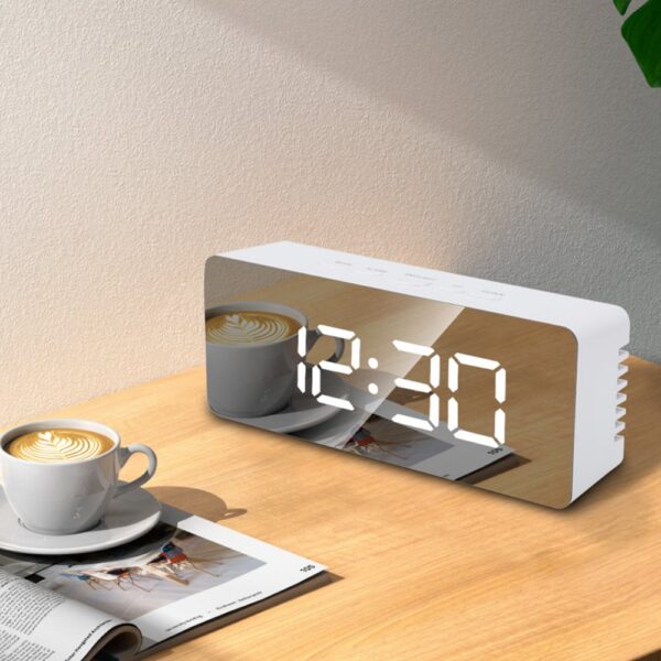 #XP 01-01 White Plastic LED Mirror Alarm Clock - Image 9