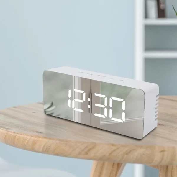 #XP 01-01 White Plastic LED Mirror Alarm Clock - Image 8