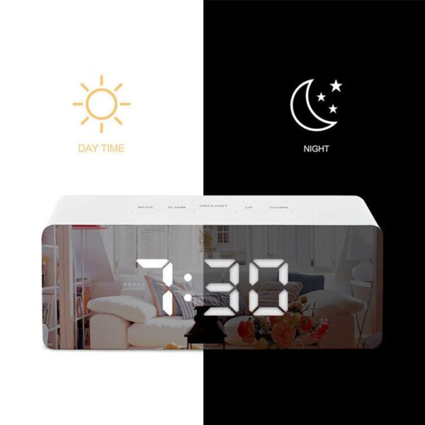 #XP 01-01 White Plastic LED Mirror Alarm Clock - Image 6