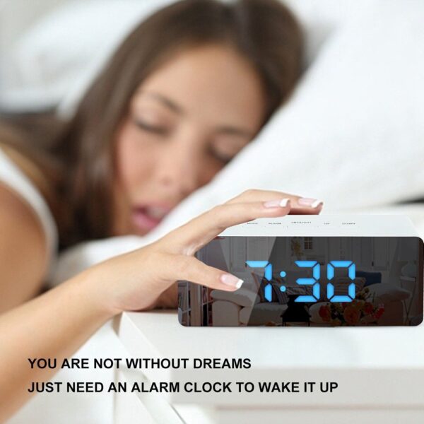 #XP 01-01 White Plastic LED Mirror Alarm Clock - Image 5
